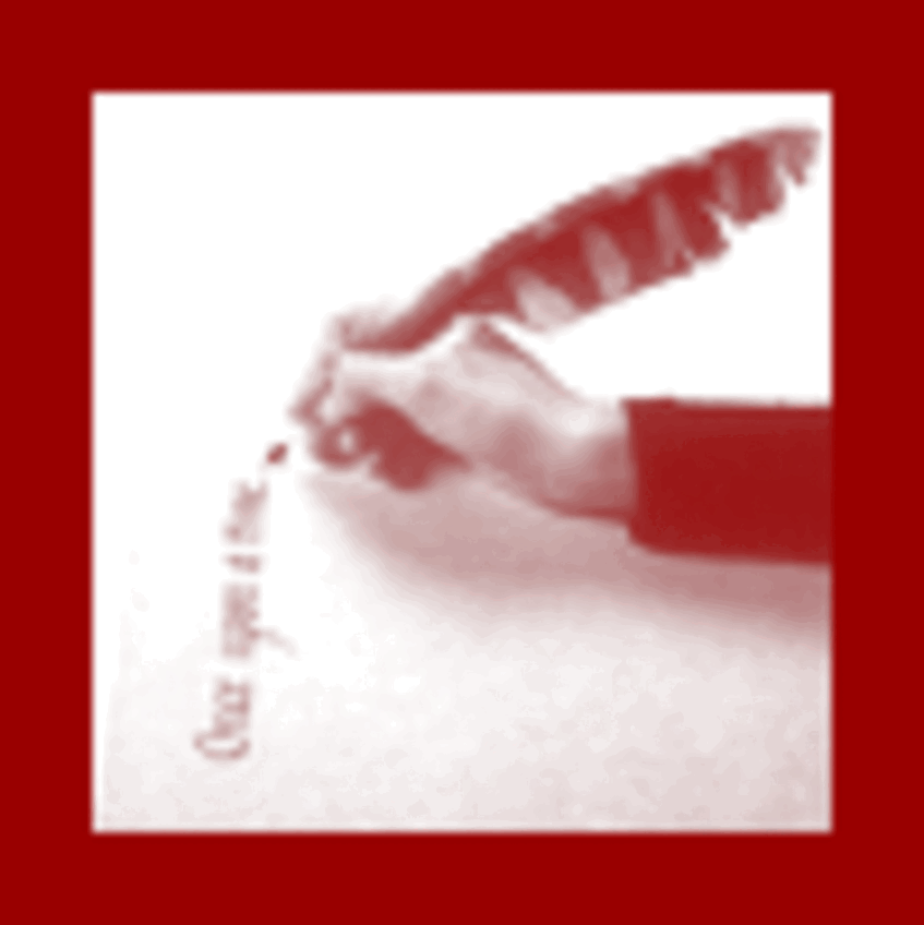 Eine Hand mit einer Schreibfeder